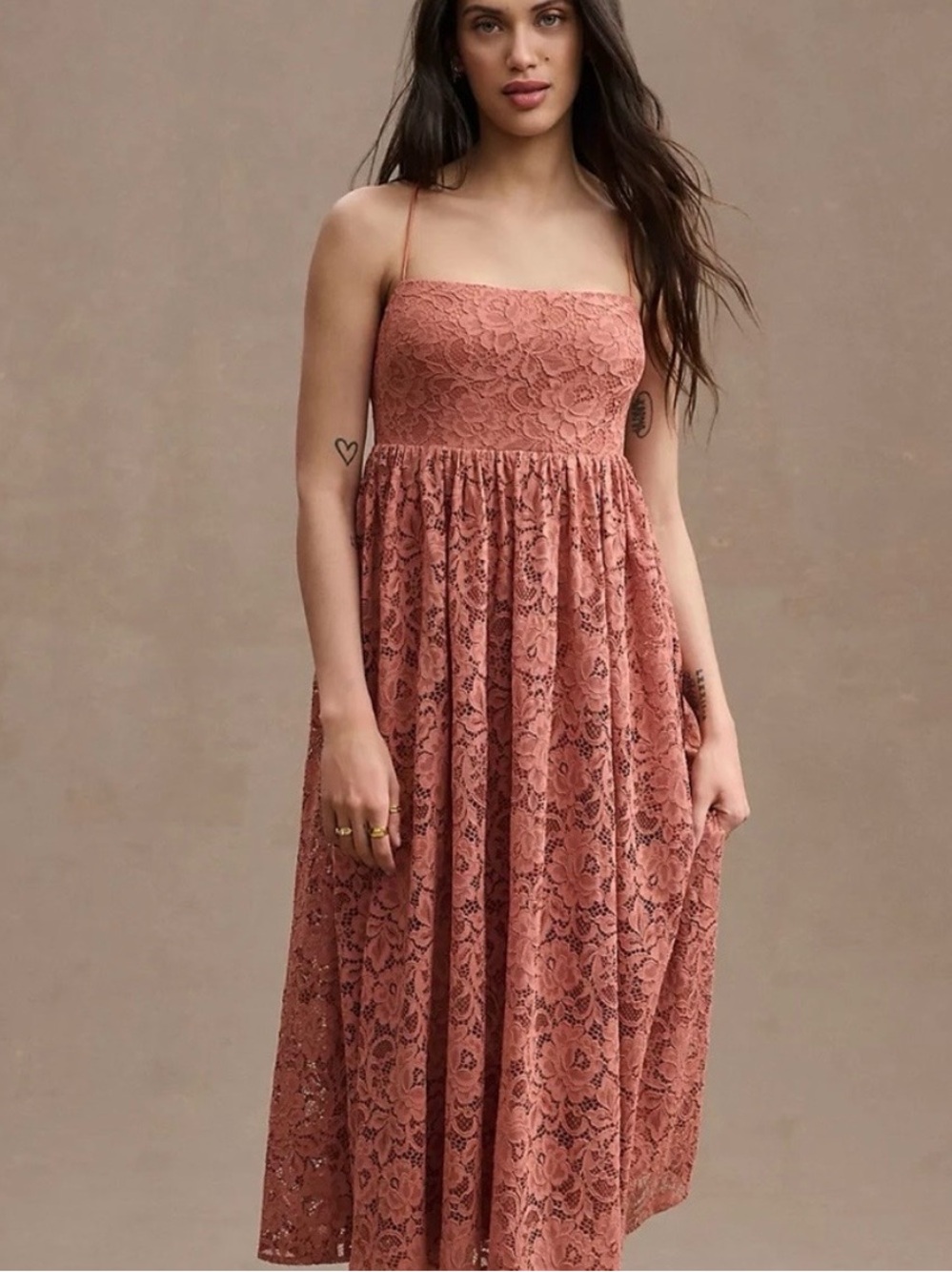 Anthropologie BHLDN Lace  Backless Spaghetti-Strap Midi Dress in Dusty Rose NWOT